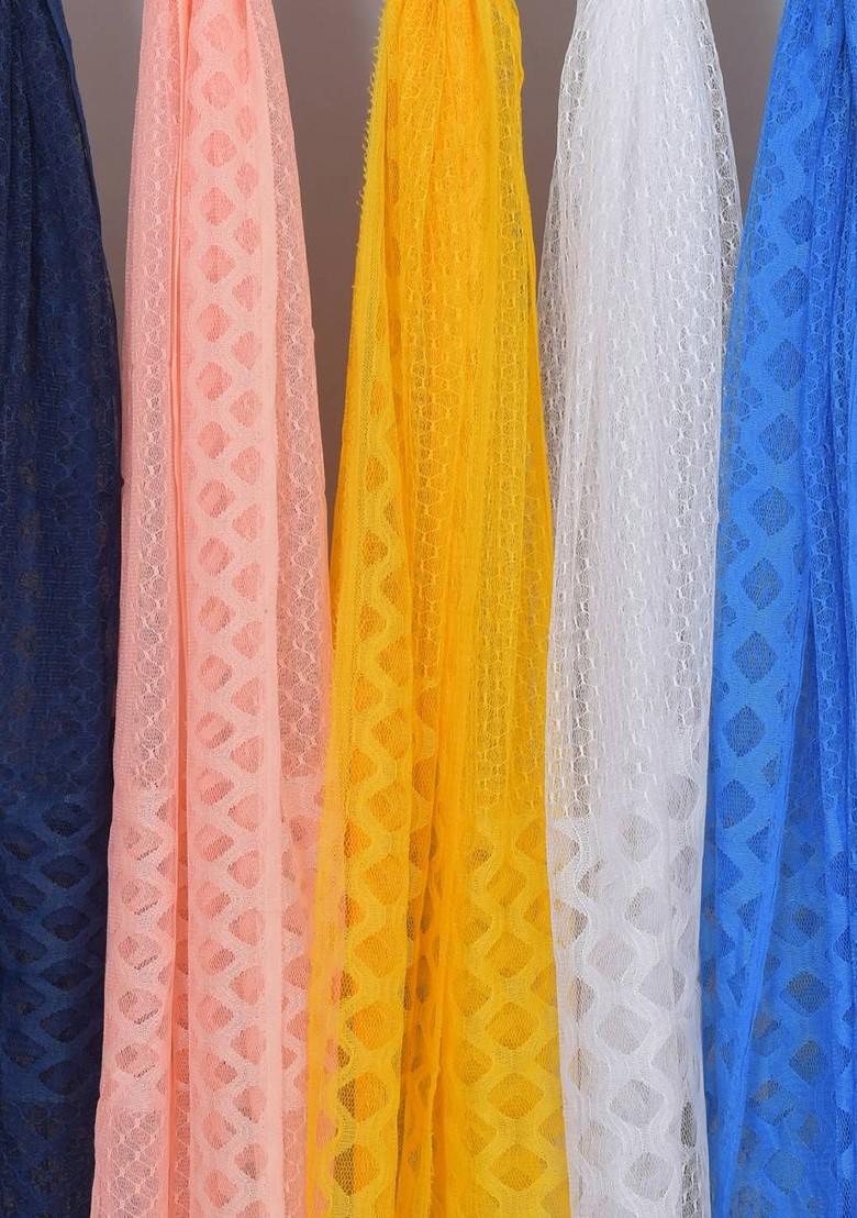 Yellow Poly Blend Selection Of 5 Geometric Woven Design Dupatta