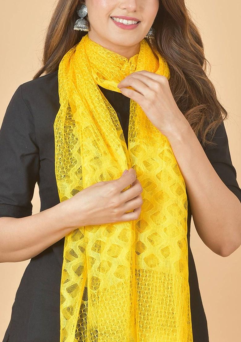 Yellow Poly Blend Selection Of 5 Geometric Woven Design Dupatta