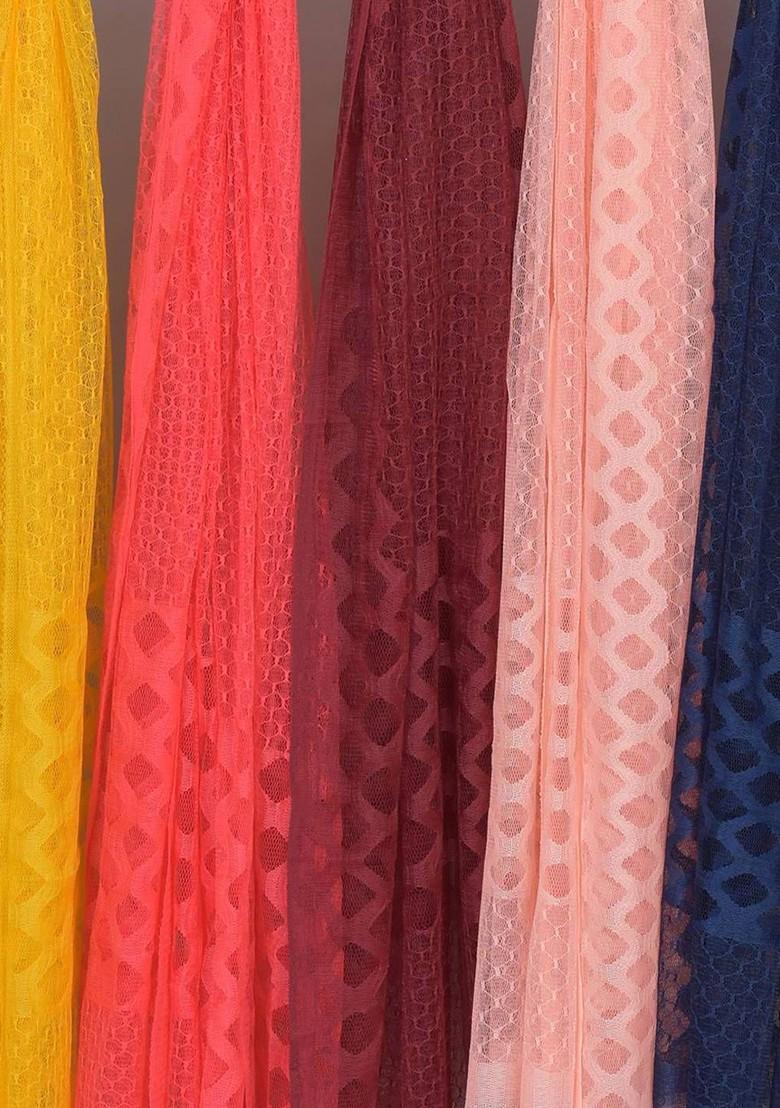 Yellow Poly Blend Selection Of 5 Geometric Woven Design Dupatta