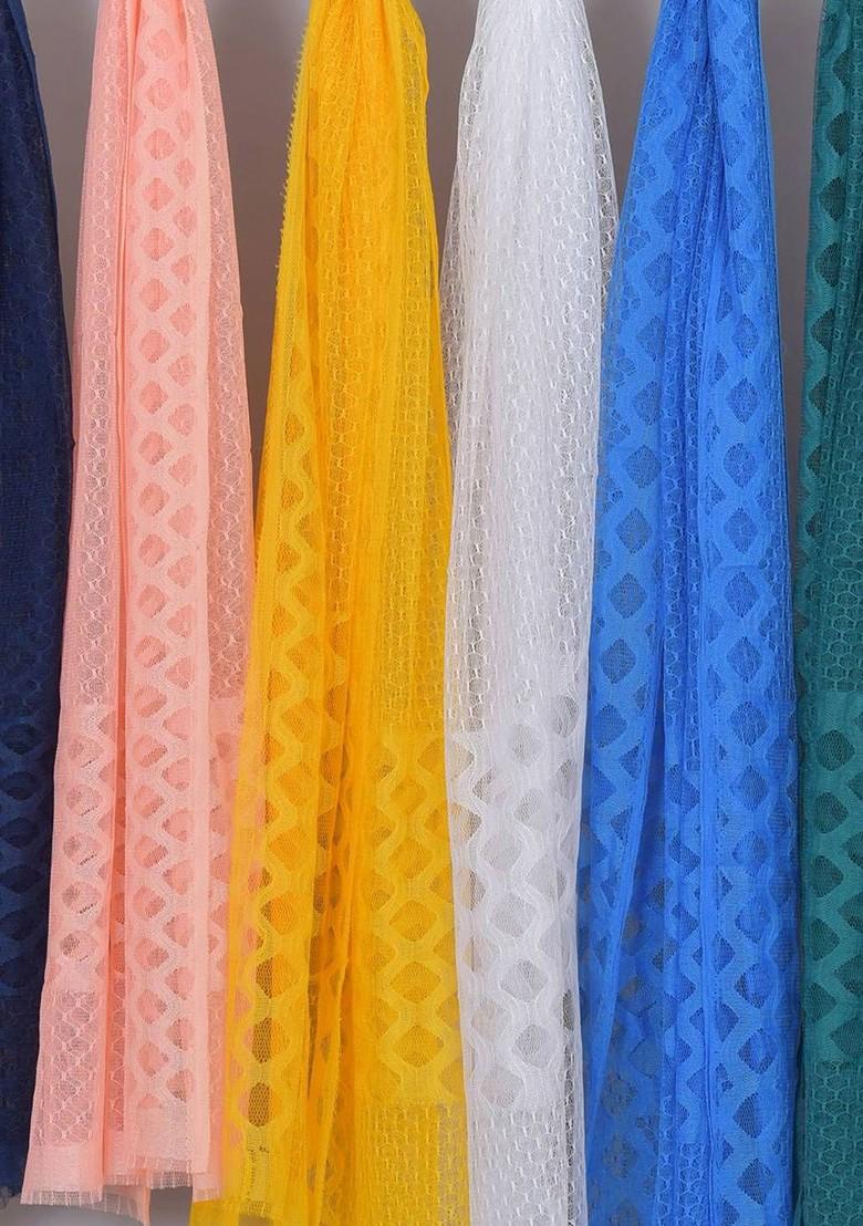 Blue Poly Blend Selection Of 6 Geometric Woven Design Dupatta