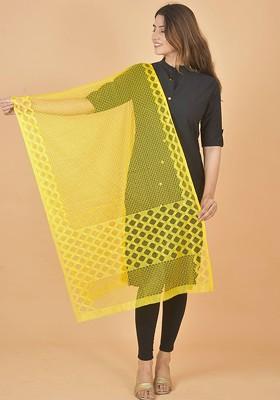 Yellow Poly Blend Selection Of 7 Geometric Woven Design Dupatta