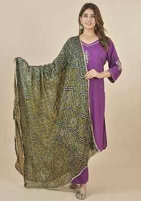 Black Poly Blend Bandhani Printed Dupatta