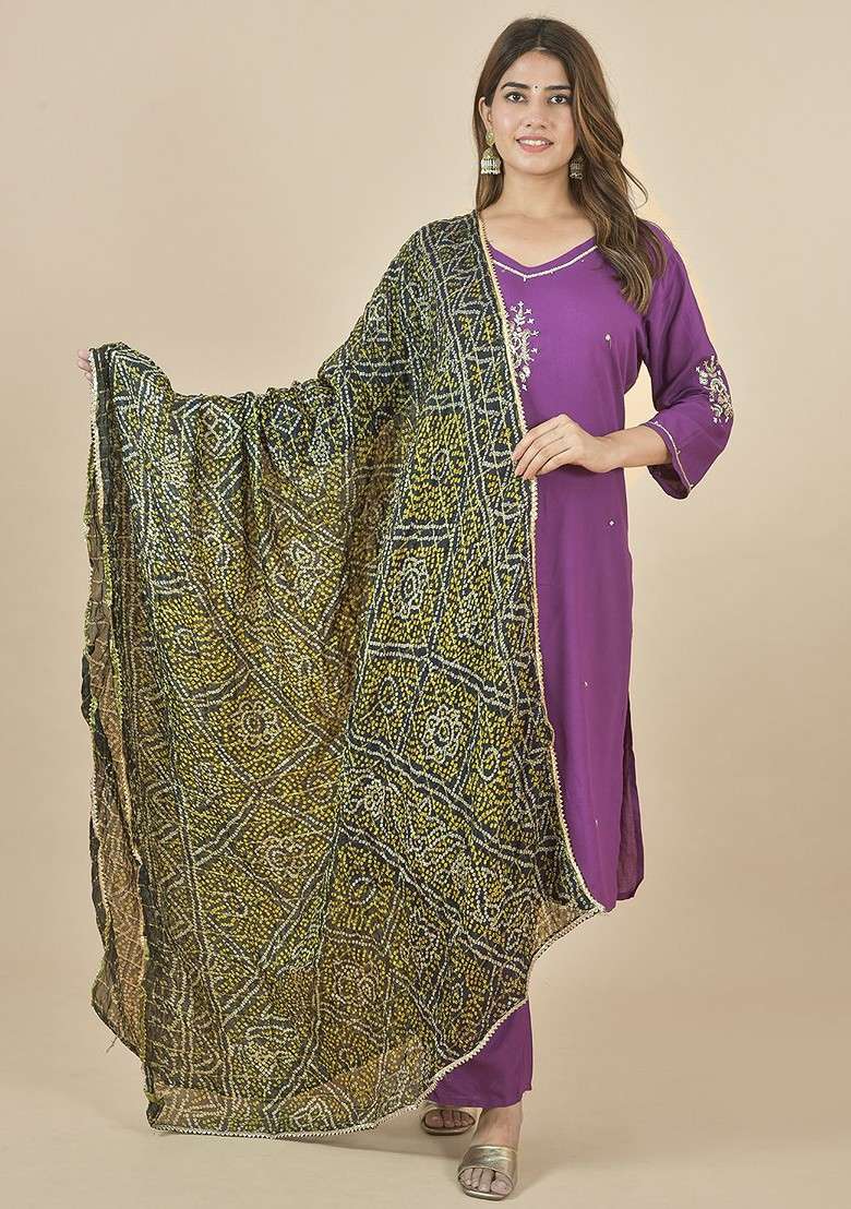 Black Poly Blend Bandhani Printed Dupatta - Indya