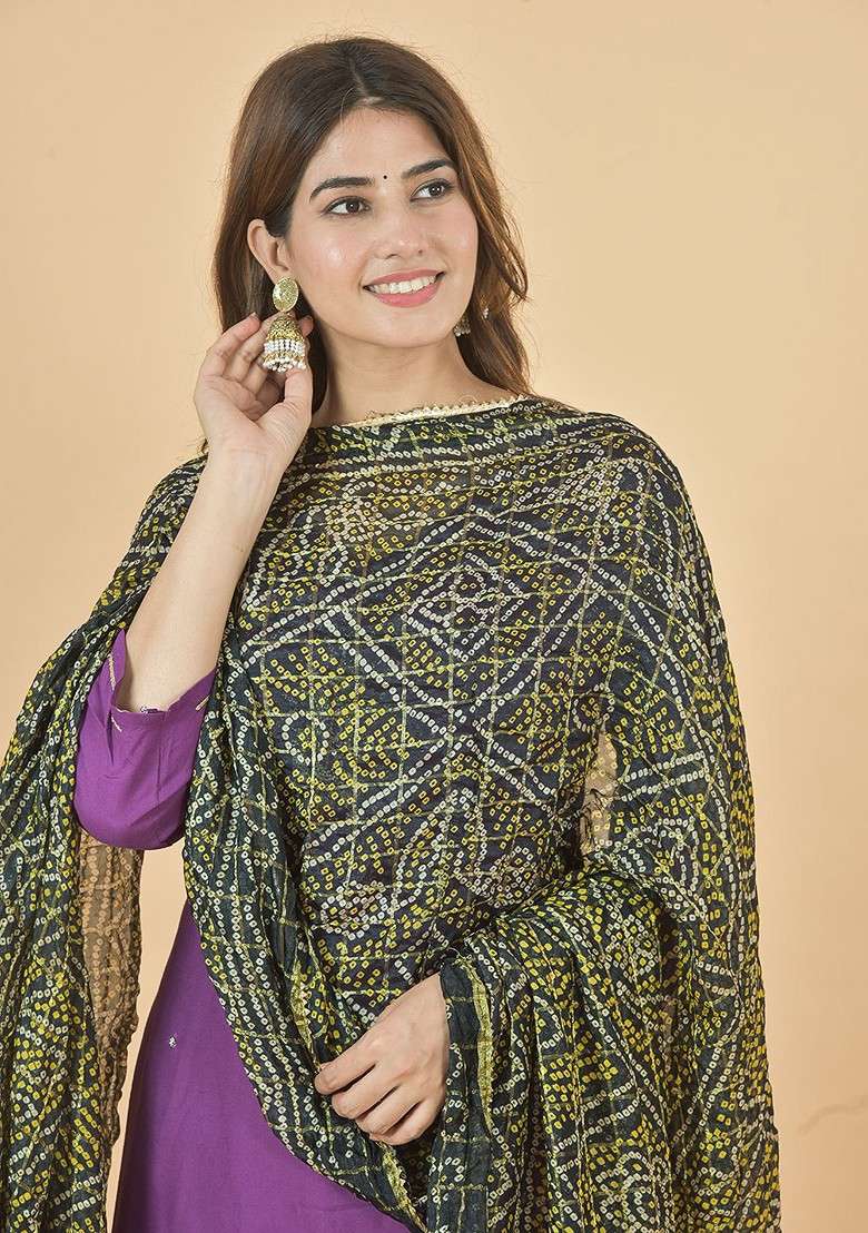 Black Poly Blend Bandhani Printed Dupatta - Indya