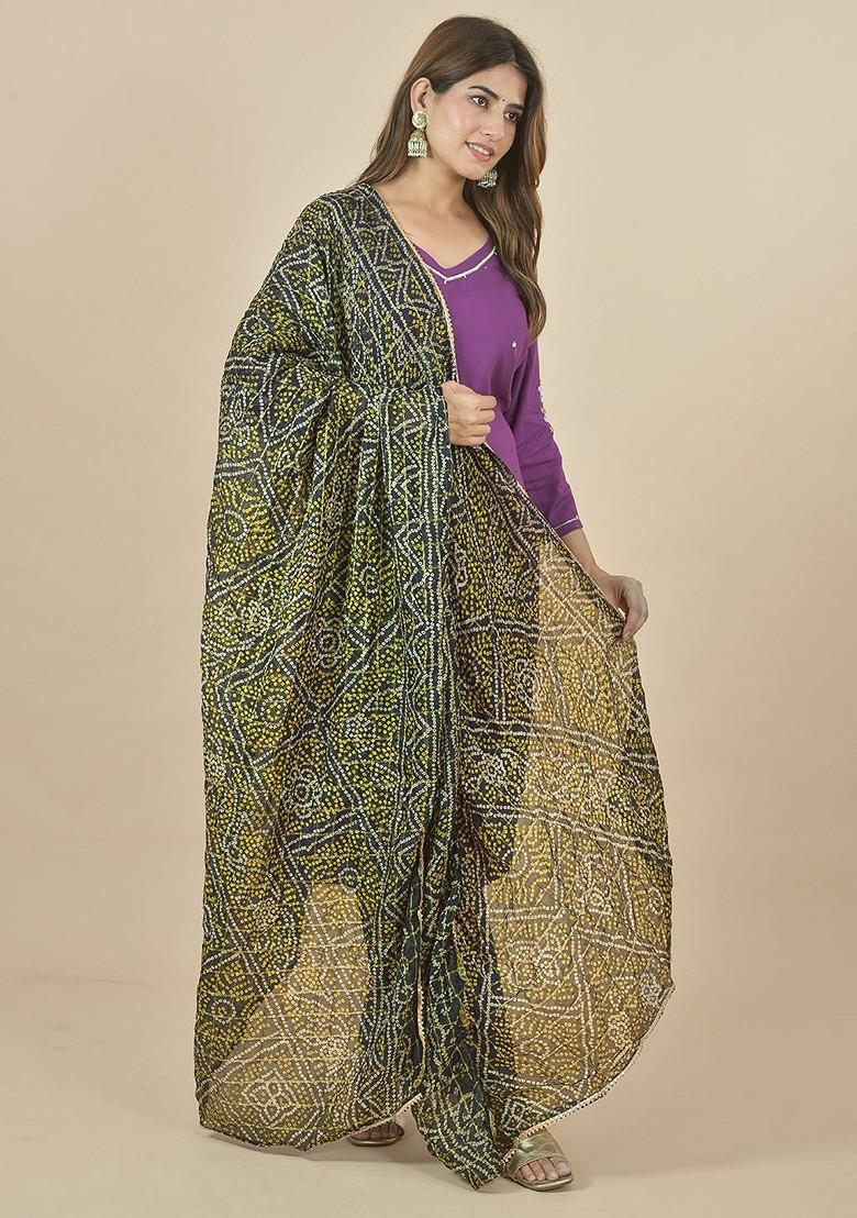 Black Poly Blend Bandhani Printed Dupatta