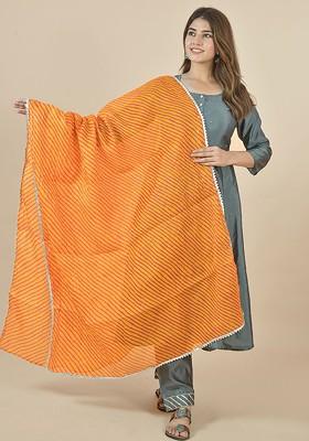 Yellow Poly Blend Leheriya Printed Dupatta
