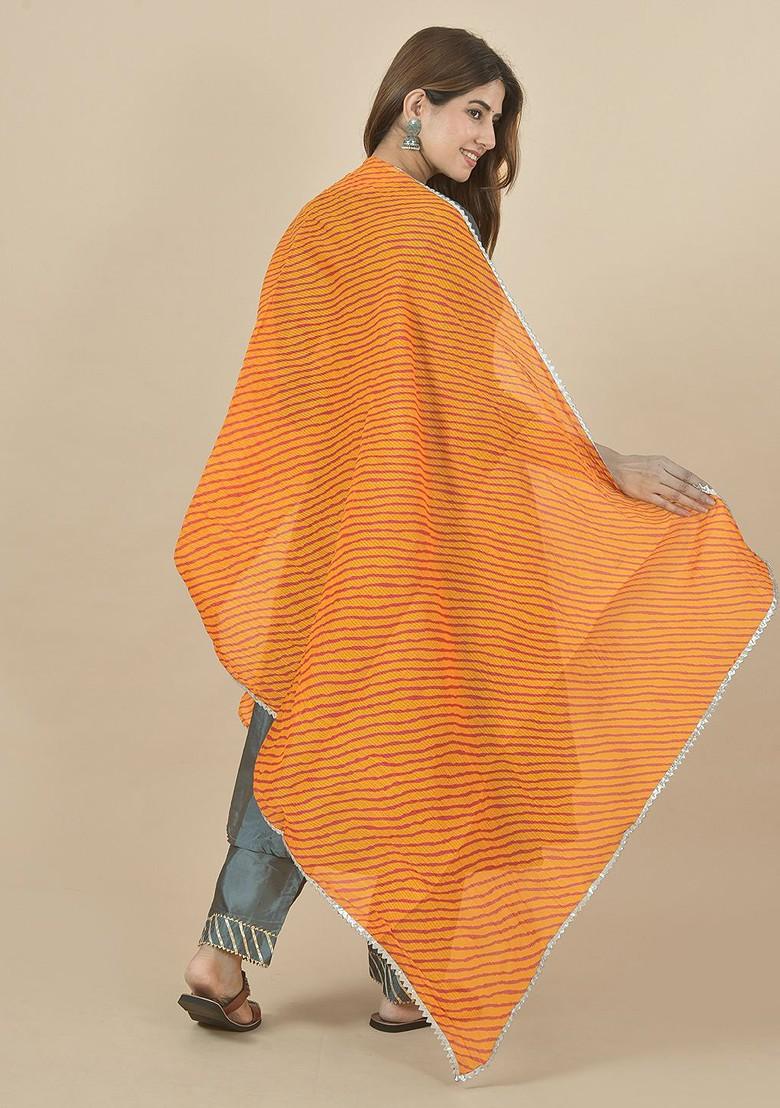 Yellow Poly Blend Leheriya Printed Dupatta