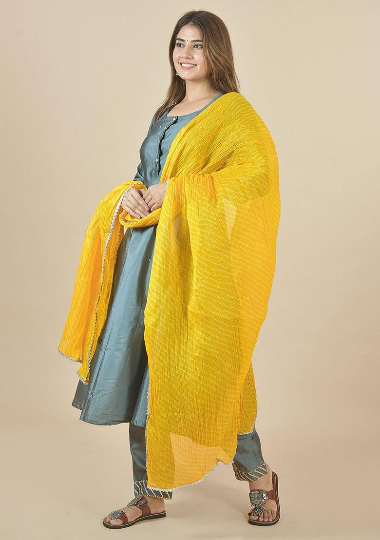 Yellow Poly Blend Leheriya Printed Dupatta