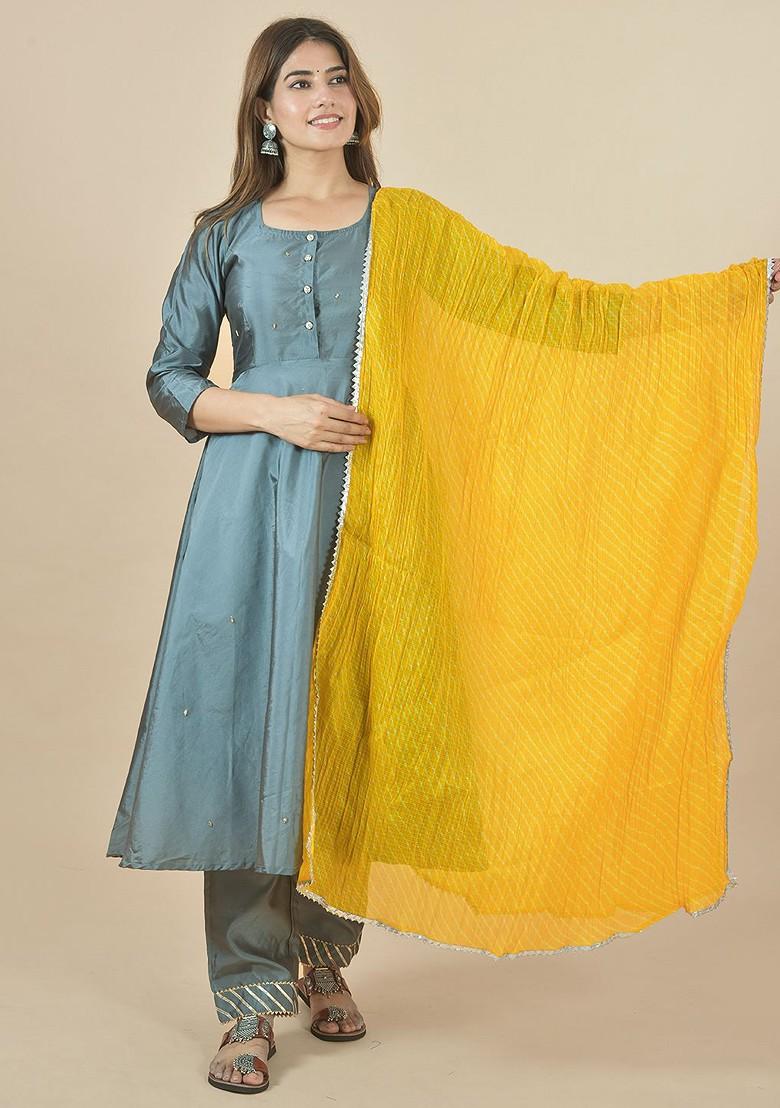Yellow Poly Blend Leheriya Printed Dupatta