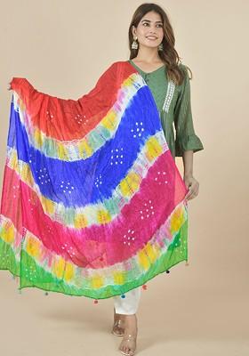 Blue Poly Blend Leheriya Printed Tie And Dye Dupatta