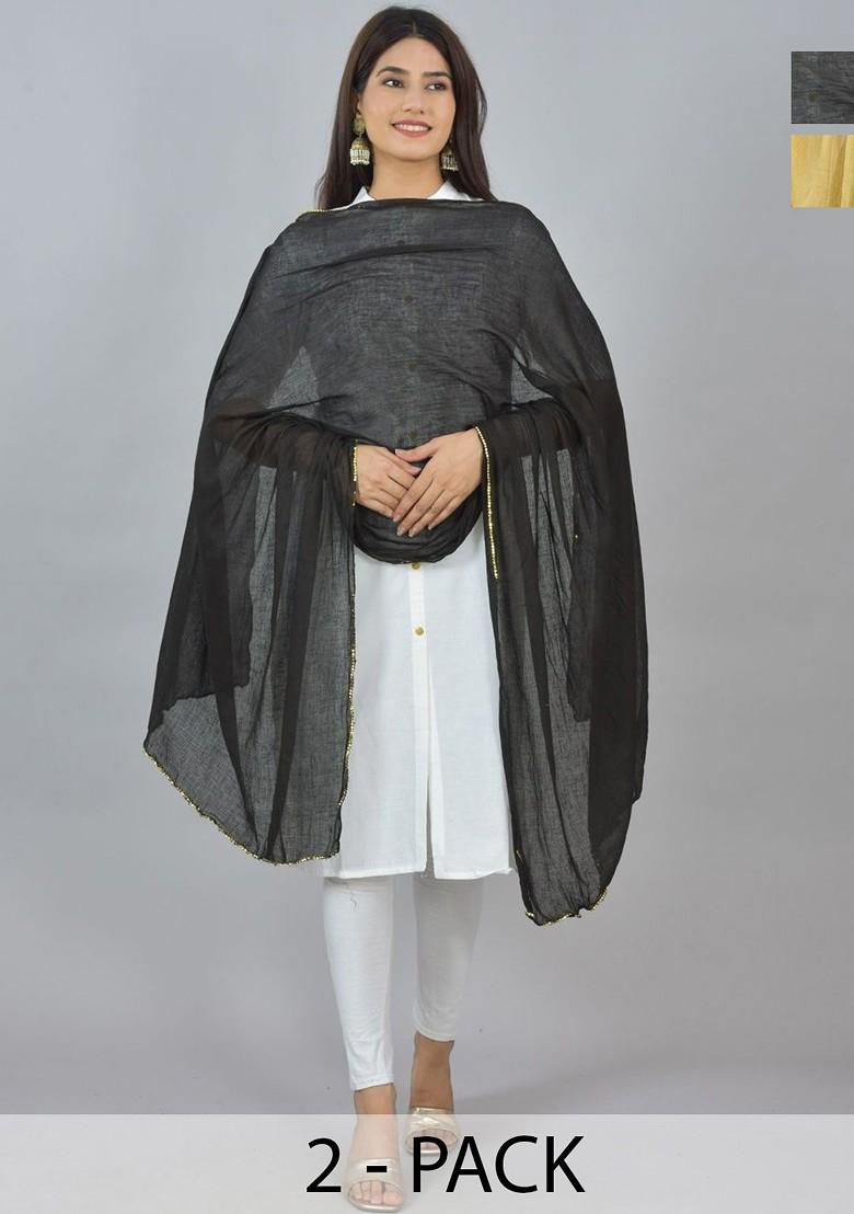 Beige Poly Blend Pack Of 2 White Dupattas
