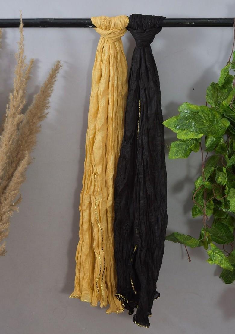 Beige Poly Blend Pack Of 2 White Dupattas