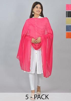 Black Poly Blend Pack Of 6 White Dupattas