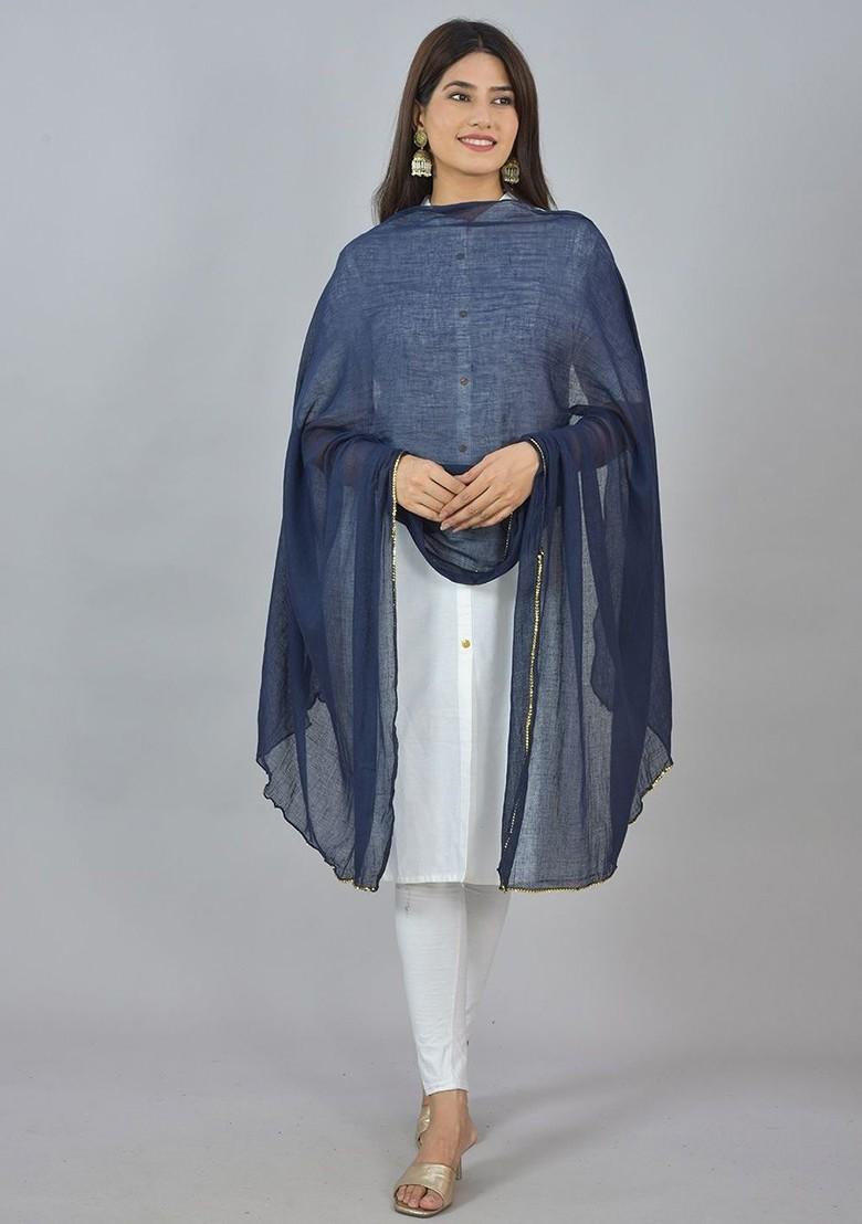 Black Poly Blend Pack Of 6 White Dupattas