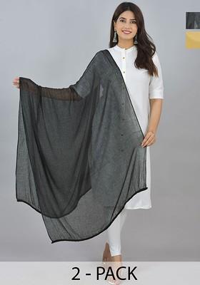 Beige Poly Blend Pack Of 2 White Dupattas