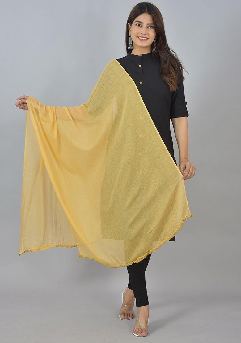 Beige Poly Blend Pack Of 2 White Dupattas