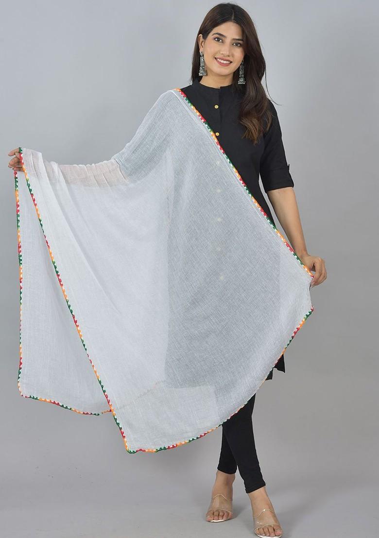 Orange Poly Blend Selection Of 4 White Dupattas