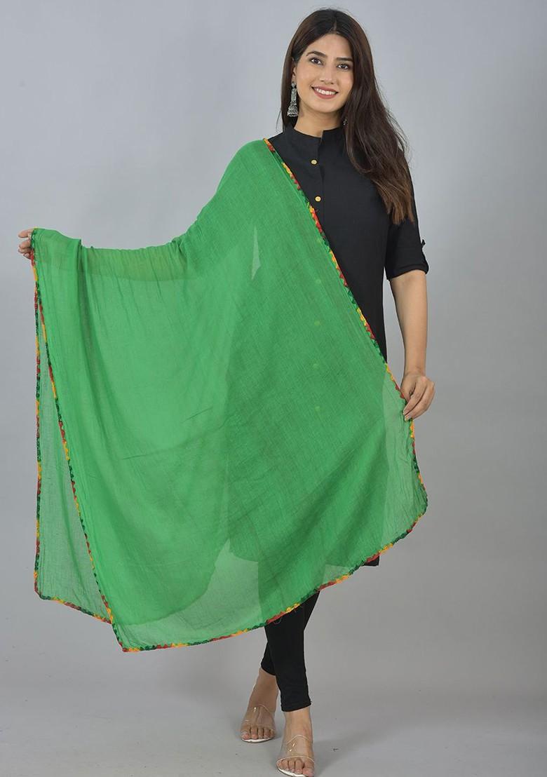 Green Poly Blend Pack Of 5 Whitetaping Border Dupatta