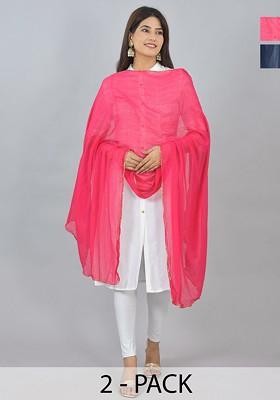 Pink Poly Blend Pack Of 2 White Dupattas