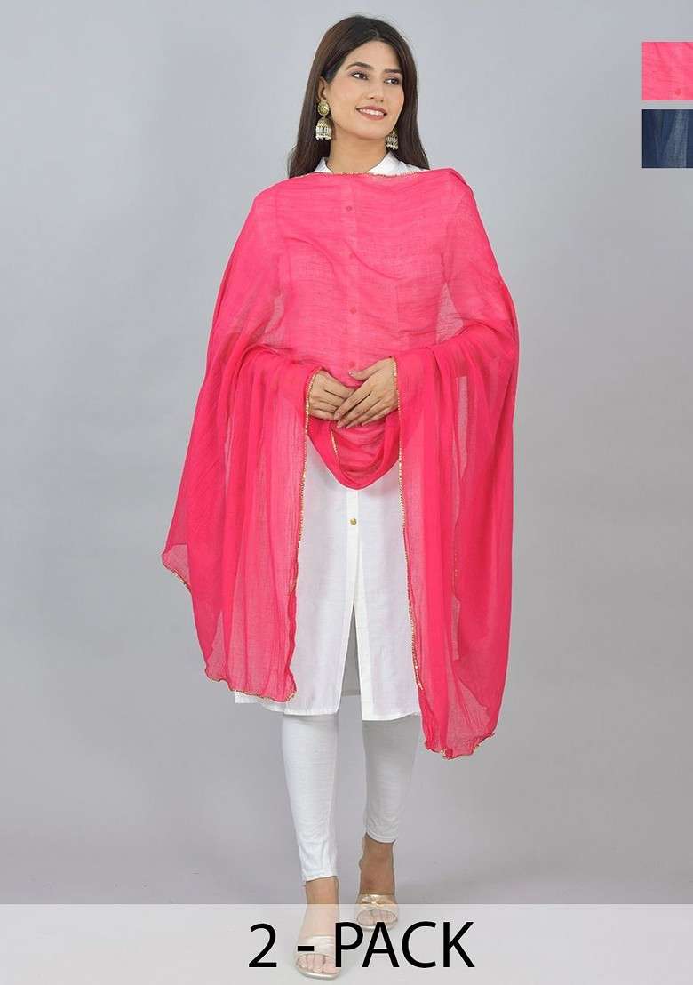 Pink Poly Blend Pack Of 2 White Dupattas - Indya