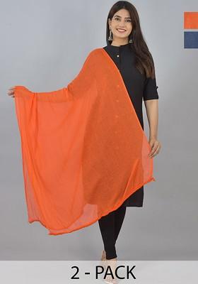 Blue Poly Blend Pack Of 2 White Dupattas