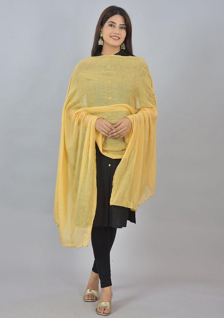 Yellow Poly Blend Pack Of 4 White Dupattas