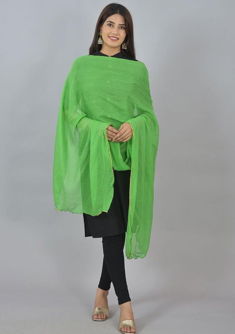 Yellow Poly Blend Pack Of 4 White Dupattas