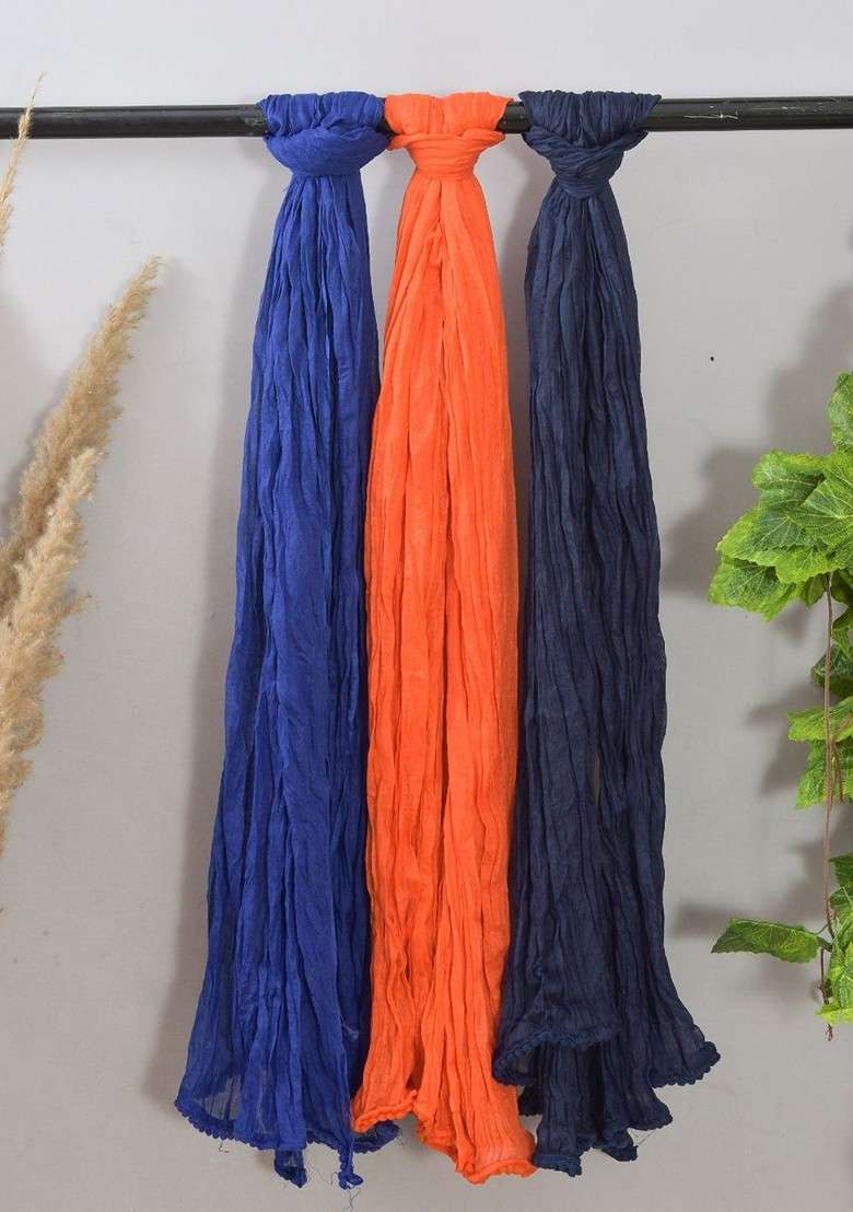 Orange Poly Blend Pack Of 3 White Dupattas - Indya