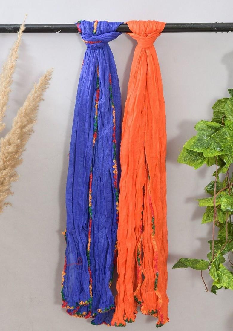 Blue Poly Blend Pack Of 2 White Dupattas