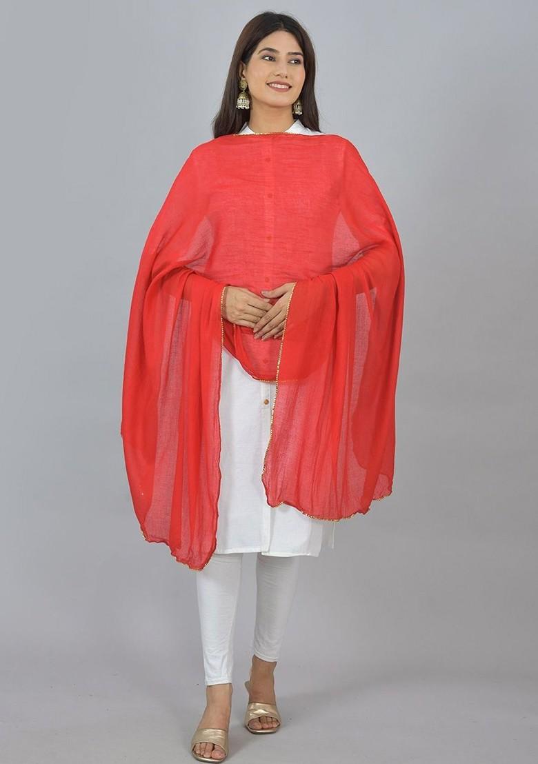 Blue Poly Blend Pack Of 5 White Dupattas