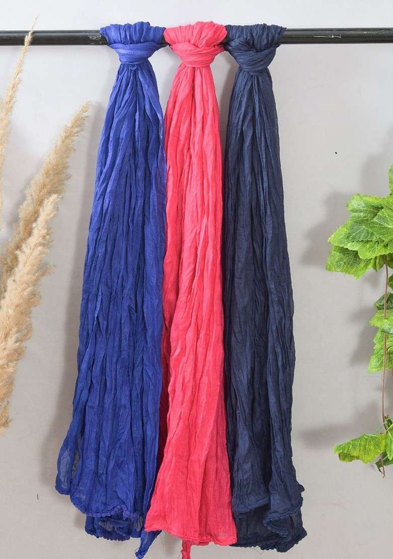 Pink Poly Blend Pack Of 3 White Dupattas - Indya