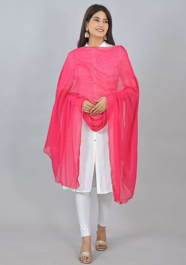 Blue Poly Blend Pack Of 3 White Dupattas - Indya