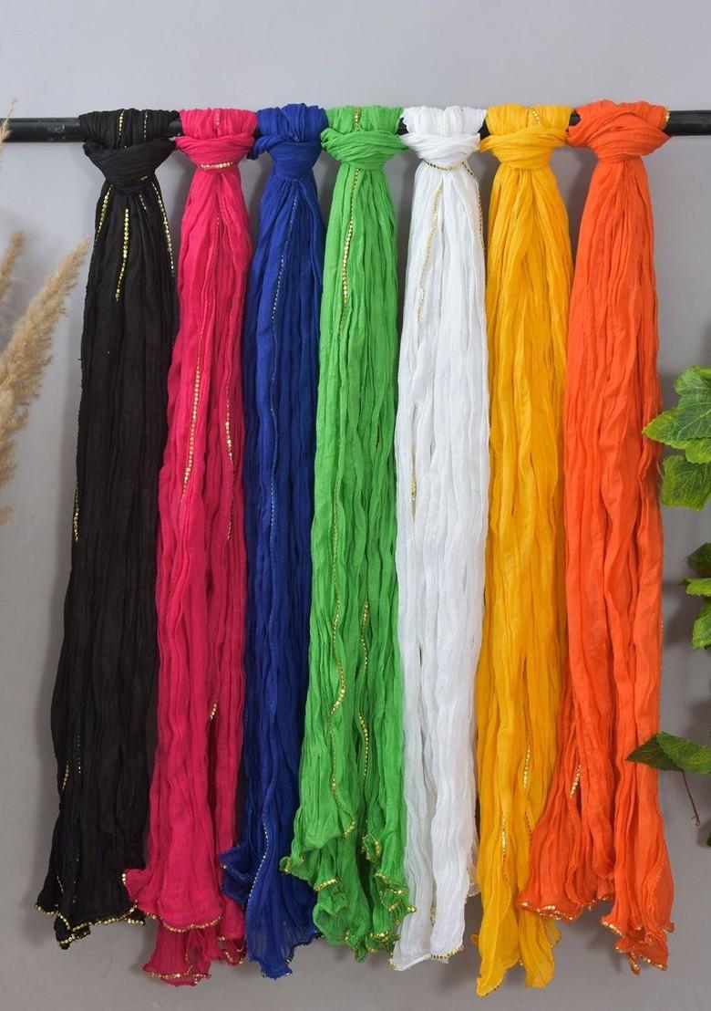 Yellow Poly Blend Pack Of 7 White Dupattas