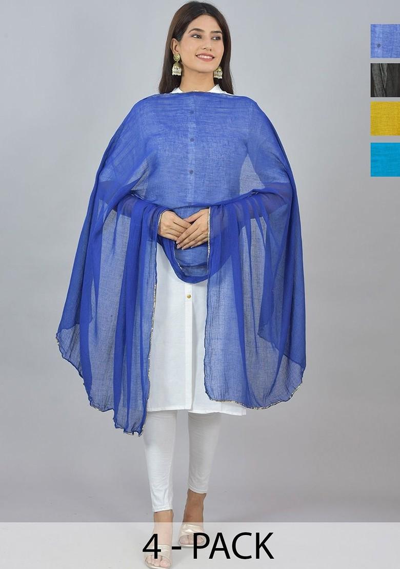 Yellow Poly Blend Pack Of 4 White Dupattas