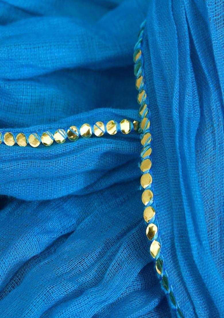 Blue Poly Blend Pack Of 3 White Dupattas