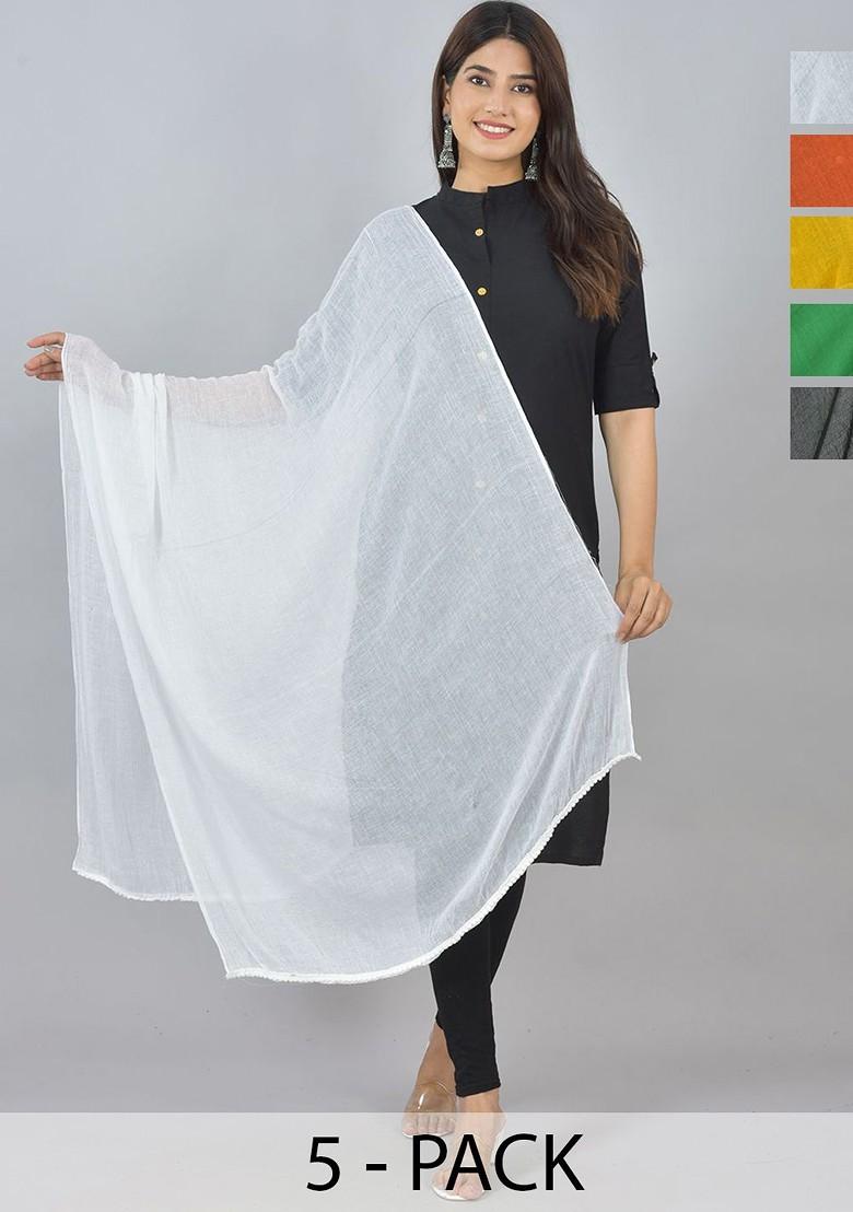 Black Poly Blend Selection Of 7 White Dupattas