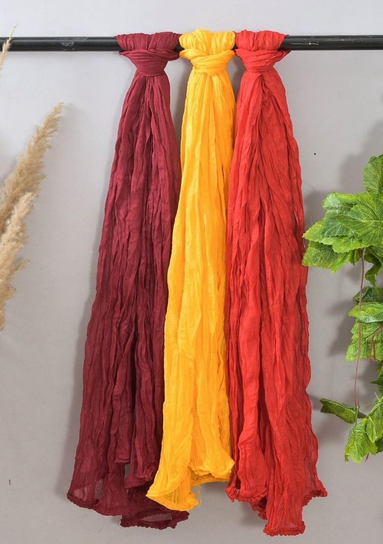 Yellow Poly Blend Pack Of 3 White Dupattas