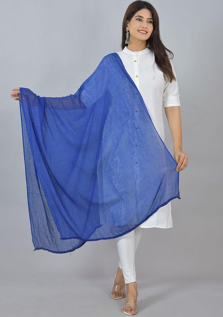 Black Poly Blend Pack Of 4 White Dupattas