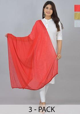 White Poly Blend Pack Of 3 White Dupattas