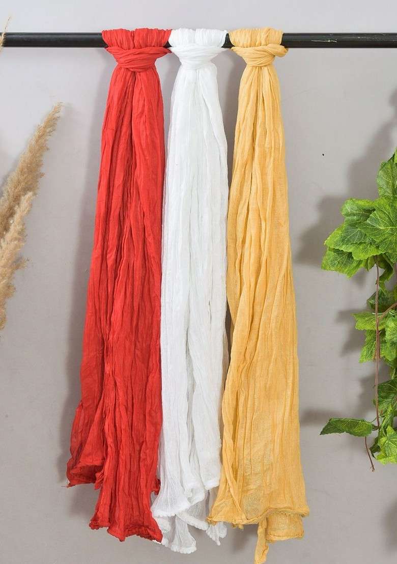 White Poly Blend Pack Of 3 White Dupattas - Indya