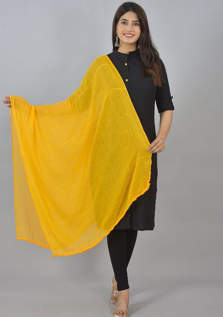 Yellow Poly Blend Pack Of 2 White Dupattas