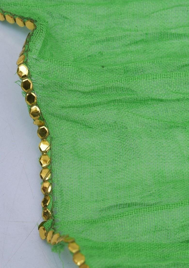 Green Poly Blend Pack Of 2 White Dupattas