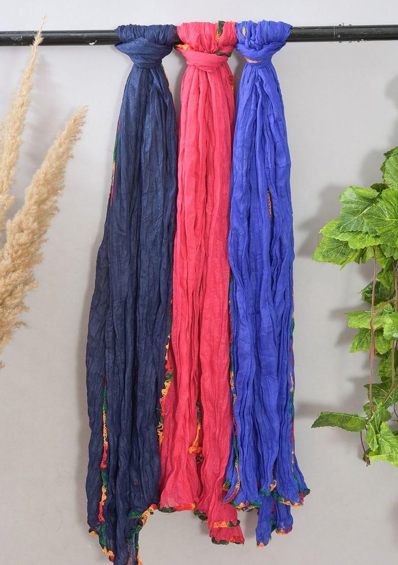 Pink Poly Blend Pack Of 3 White Dupattas