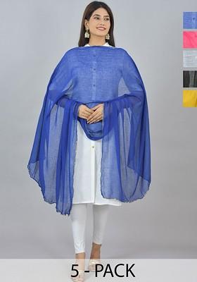 Yellow Poly Blend Pack Of 5 White Dupattas