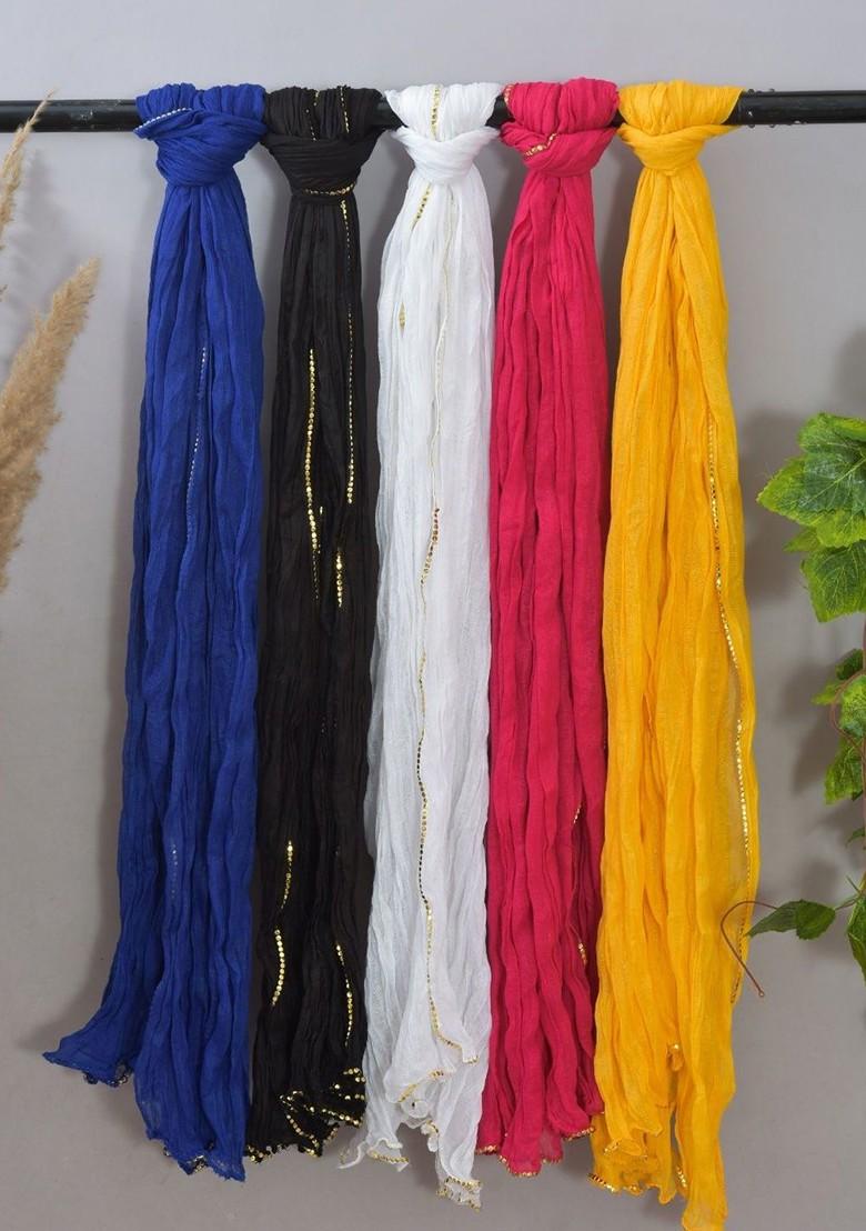 Yellow Poly Blend Pack Of 5 White Dupattas