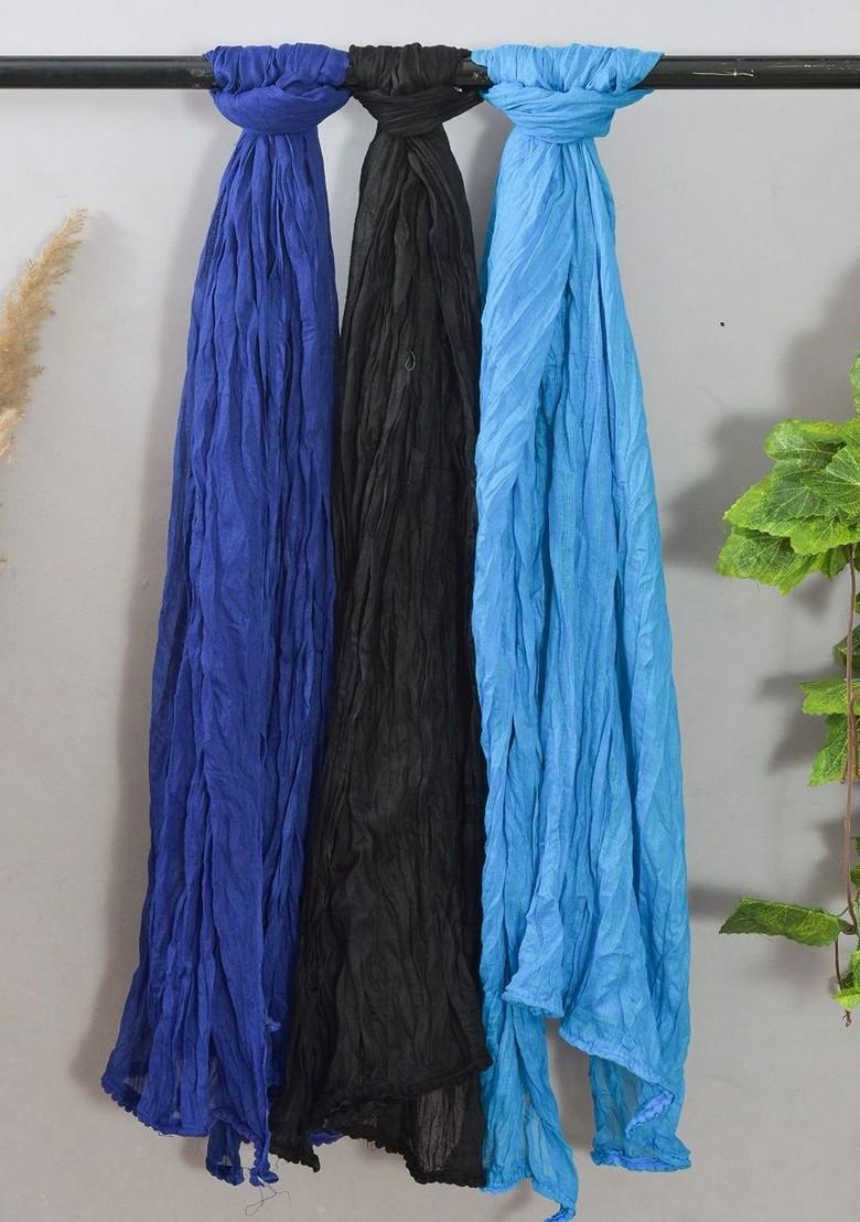 Black Poly Blend Pack Of 3 White Dupattas