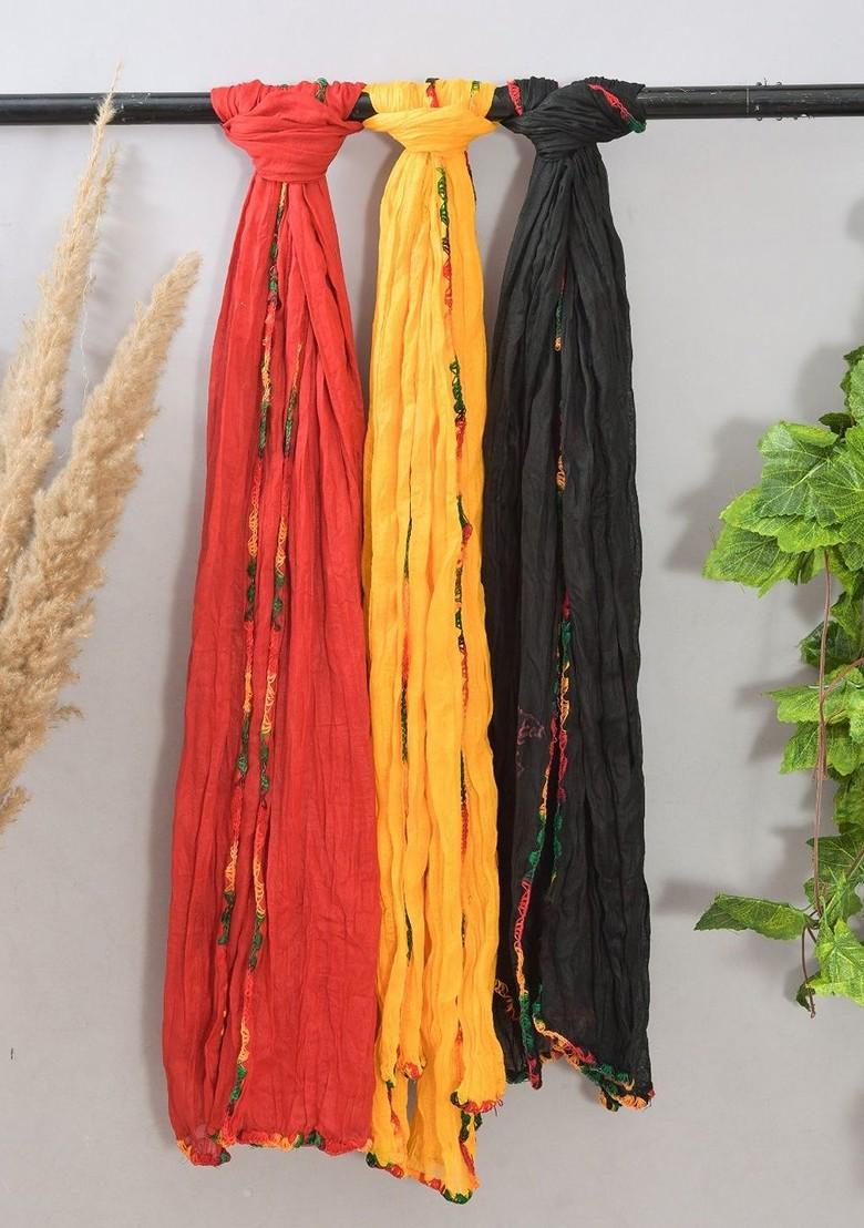 Red Poly Blend Pack Of 3 White Dupattas