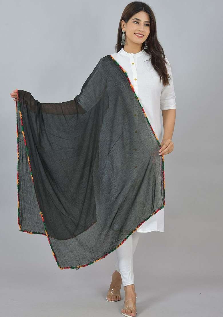 Red Poly Blend Pack Of 3 White Dupattas - Indya