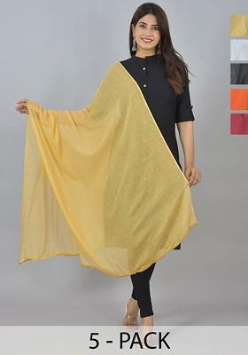 Black Poly Blend Pack Of 5 White Dupattas