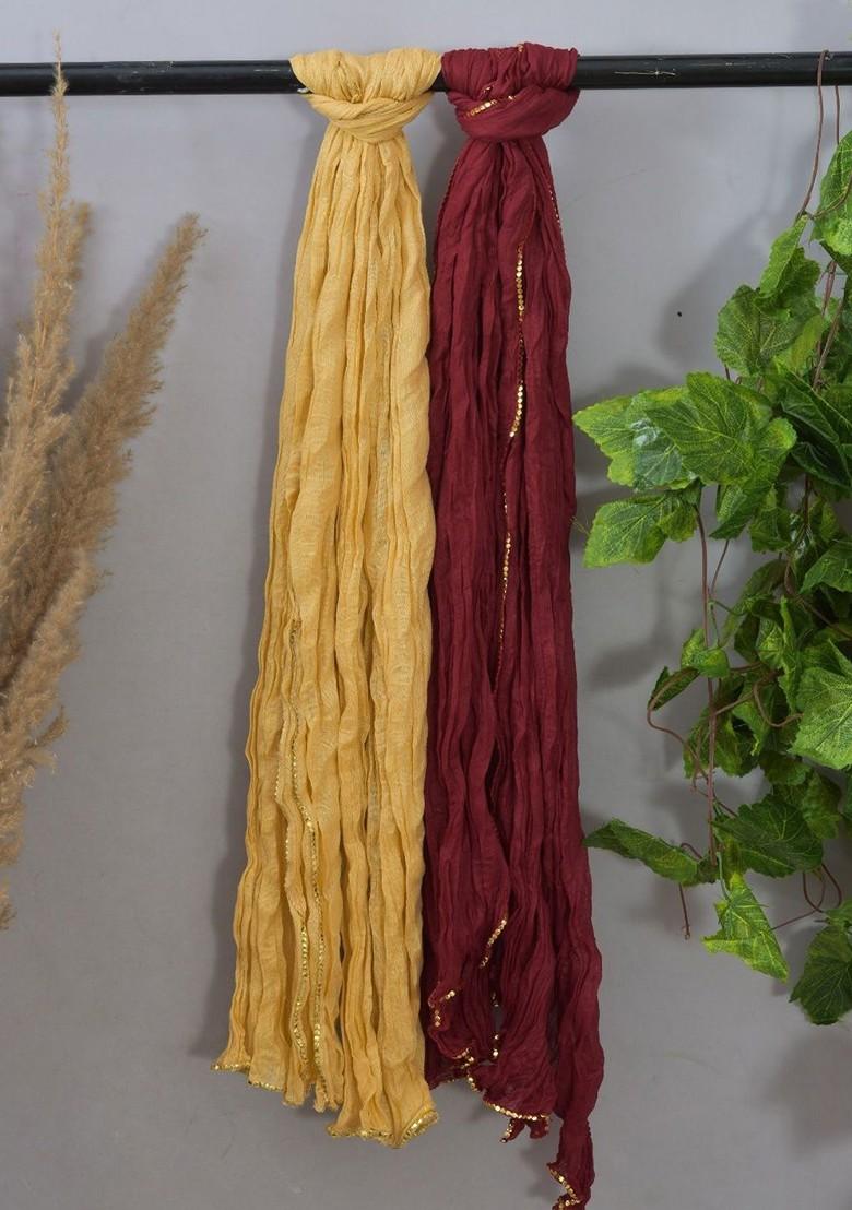 Beige Poly Blend Pack Of 2 White Dupattas